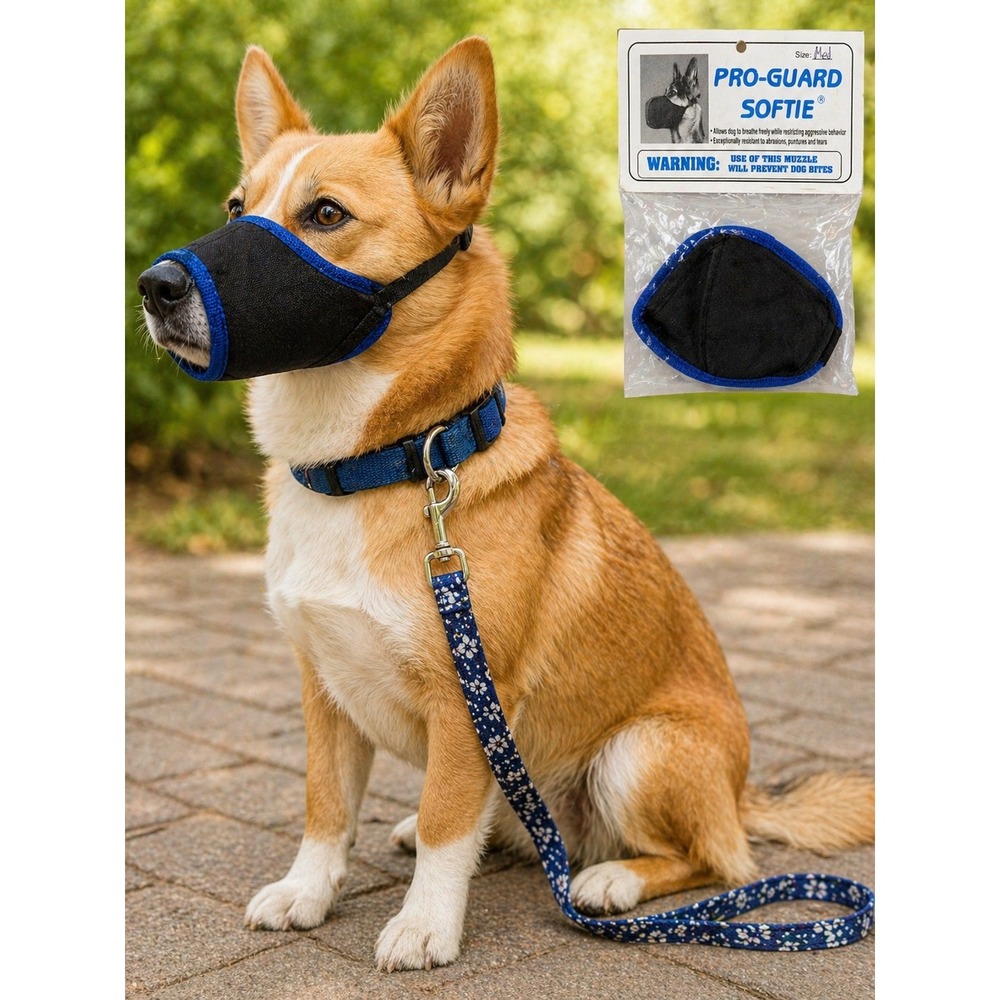 Pro-Guard Softie Dog Muzzle Blue Black Size Medium Adjustable Mesh Breathable
